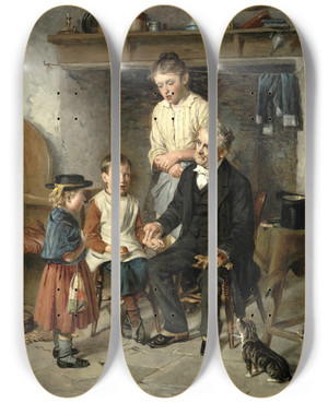 Triptych art skateboard deck of William Hemsley A Sham by William Hemsley (1817-1906)