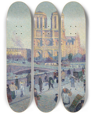 Triptych art skateboard deck of Maximilien Luce The Quai Saintmichel And Notredame by Maximilien Luce (1858-1941)