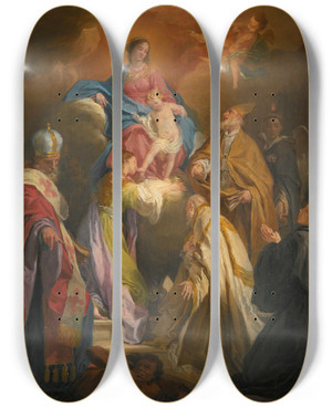 Triptych art skateboard deck of Domenico Corvi The Madonna And Child Attended By Saints And Bishops by Domenico Corvi (1721-1803)