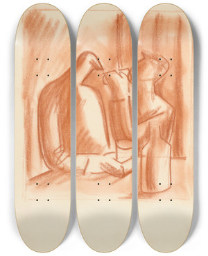 Triptych art skateboard deck of Mikul Galanda Pijani by Mikulas Galanda (1895-1938)