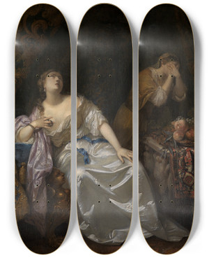 Triptych art skateboard deck of Caspar Netscher The Death Of Cleopatra by Caspar Netscher (1639-1684)