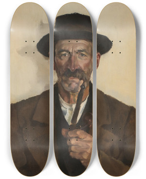 Triptych art skateboard deck of Hiasl Maiererding Der Huberbauer In Gstadt by Hiasl Maier-Erding (1894-1933)