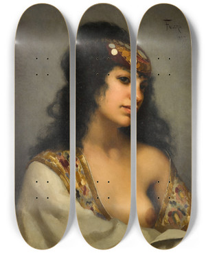 Triptych art skateboard deck of Luis Ricardo Falero Odalisque by Luis Ricardo Falero (1851-1896)