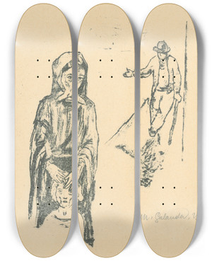 Triptych art skateboard deck of Mikul Galanda Z Krmy_1 by Mikulas Galanda (1895-1938)