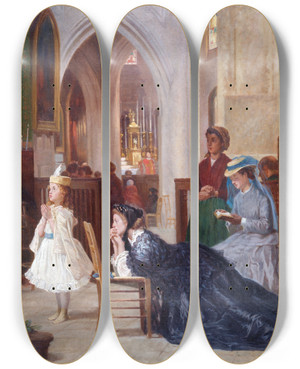 Triptych art skateboard deck of Auguste Dutuit La Prire by Auguste Dutuit (1807-1886)