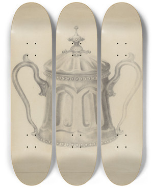 Triptych art skateboard deck of Samuel O Klein Pewter Sugar Bowl by Samuel O Klein