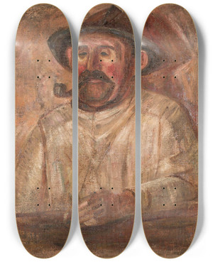 Triptych art skateboard deck of Tadeusz Makowski Bust Of A Man In A Hat With A Pipe by Tadeusz Makowski (1882-1932)