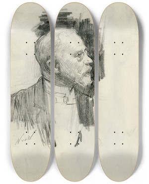 Triptych art skateboard deck of Nicolaas Van Der Waay De Heer Wg Van Neyenhoff Commissaris In Effecten by Nicolaas van der Waay (1855-1936)