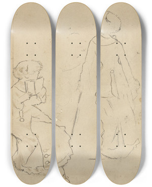 Triptych art skateboard deck of Edgar Degas Study For Mary Cassatt At The Louvre Verso by Edgar Degas (1834-1917)