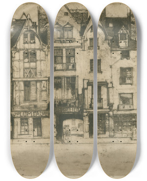 Triptych art skateboard deck of David Young Cameron Place Plumereau Tours by David Young Cameron (1865-1945)
