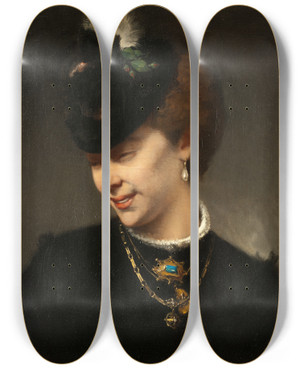Triptych art skateboard deck of Hugo Salmson A Parisian Lady by Hugo Salmson (1843-1894)