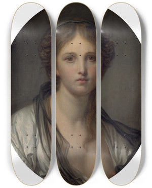 Triptych art skateboard deck of Jeanbaptiste Greuze Portrait Of A Young Woman Bust Length With A Black Scarf by Jean-Baptiste Greuze (1725-1805)