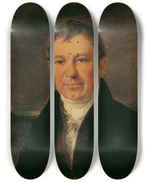 Triptych art skateboard deck of Peter Fendi Der Schriftsteller August Rockert by Peter Fendi (1796-1842)