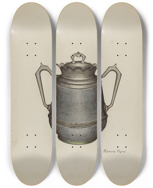 Triptych art skateboard deck of Richard Taylor Enamel Pitcher_2 by Richard Taylor