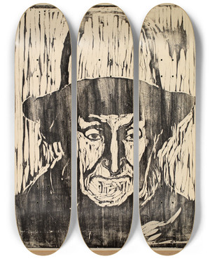 Triptych art skateboard deck of Edvard Munch The Old Fisherman by Edvard Munch (1863-1944)