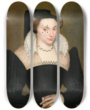 Triptych art skateboard deck of Franois Quesnel Portrait Of Woman With Black Dress by Francois Quesnel (1543-1619)