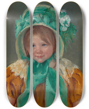 Triptych art skateboard deck of Mary Cassatt Sara In A Green Bonnet by Mary Cassatt (1844-1926)