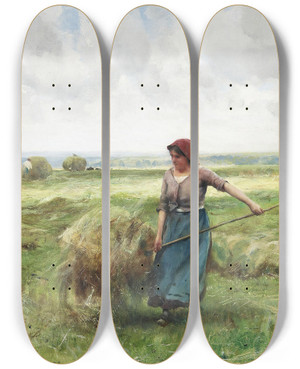Triptych art skateboard deck of Julien Dupr The Haymaker by Julien Dupre (1851-1910)