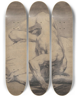 Triptych art skateboard deck of Etiennemaurice Falconet Acadmie Dhomme Nu Allong Vu Den Haut by Etienne-Maurice Falconet (1716-1791)