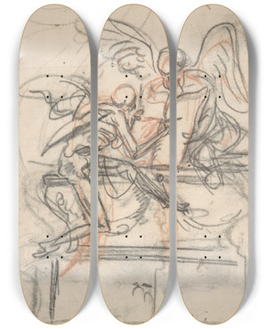 Triptych art skateboard deck of Pieter Verbruggen The Younger Design For A Sepulchral Monument With An Allegory Of Time_1 by Pieter Verbruggen The Younger (1648-1691)