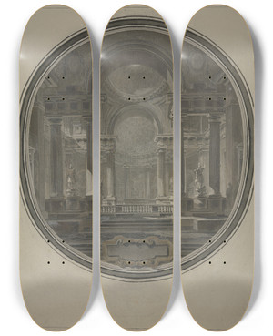 Triptych art skateboard deck of Jacquesfranois Blondel Blick In Die Rotunde Eines Antiken Tempels Unten Eine Leere Kartusche by Jacques-Franois Blondel (1705-1744)