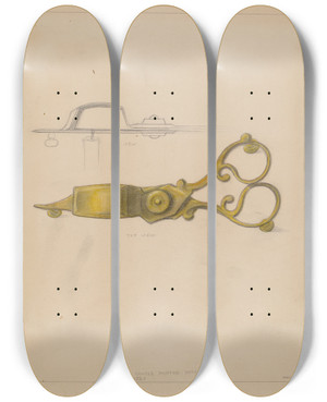 Triptych art skateboard deck of Franklin C Moyan Snuffer by Franklin C Moyan