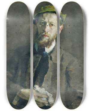 Triptych art skateboard deck of Ferdinand Matthias Zerlacher Selbstbildnis by Ferdinand Matthias Zerlacher (1877-1923)