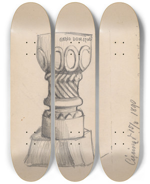 Triptych art skateboard deck of Stanisaw Wyspiaski Kamienna Chrzcielnica Przy Kociele W Cicinie by Stanislaw Wyspianski (1869-1907)