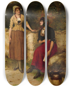 Triptych art skateboard deck of William Oliver Sisterly Advice by William Oliver (1823-1901)