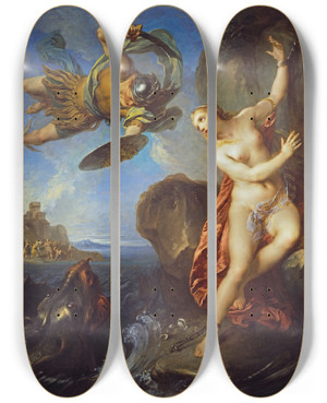 Triptych art skateboard deck of Franois Lemoyne Perseus And Andromeda by Francois Lemoyne (1688-1737)