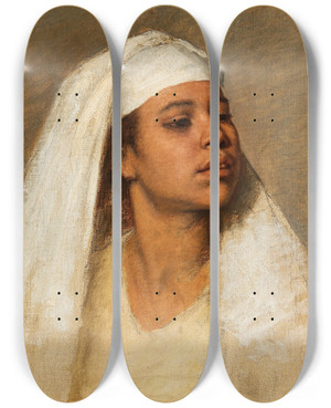 Triptych art skateboard deck of Bertha Mller Portrait Of A Coptic Woman by Bertha Muller (1848-1925)