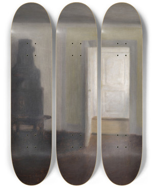 Triptych art skateboard deck of Vilhelm Hammershi Interior An Old Stove by Vilhelm Hammershoi (1864-1916)