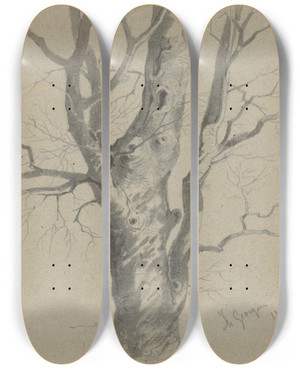 Triptych art skateboard deck of Friedrich Carl Von Scheidlin Study Of A Knotted Tree Trunk by Friedrich Carl Von Scheidlin (1822-1913)