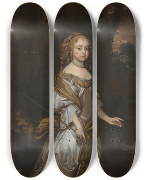 Triptych art skateboard deck of Sir Peter Lely Portrait Of Lady Elizabeth Seymour D1697When A Child by Sir Peter Lely (1618-1680)