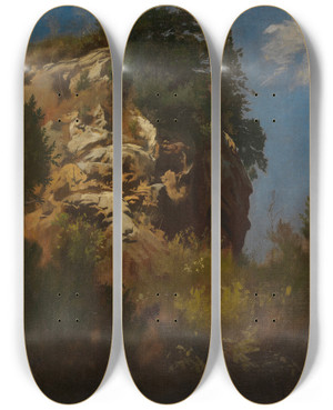 Triptych art skateboard deck of Anselm Feuerbach Landschaft Felsgestein by Anselm Feuerbach (1829-1880)