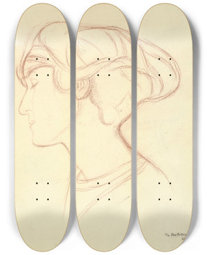 Triptych art skateboard deck of William Rothenstein Womans Head Parthenia Passano In Profile To The Left by William Rothenstein (1872-1945)