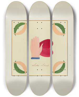 Triptych art skateboard deck of Cornelius Christoffels And Margaret Linsley Pieced Autograph Quilt 1 Piece_15 by Cornelius Christoffels And Margaret Linsley