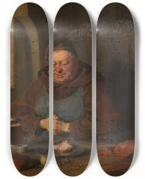 Triptych art skateboard deck of Eduard Von Grtzner Vesperzeit by Eduard Von Grutzner (1848-1925)