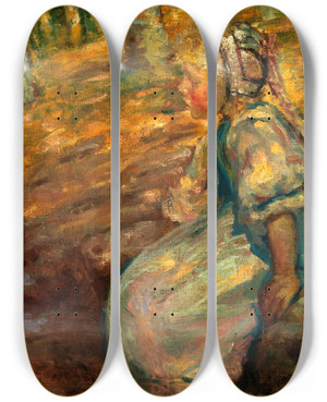 Triptych art skateboard deck of Alice Pike Barney Peasant Girl by Alice Pike Barney (1857-1931)
