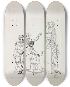 Triptych art skateboard deck of Guillaume Boichot Hommes Dont Un Dessinant Auprs Dun Monument Denon Gaut Et Boichot by Guillaume Boichot (1735-1814)