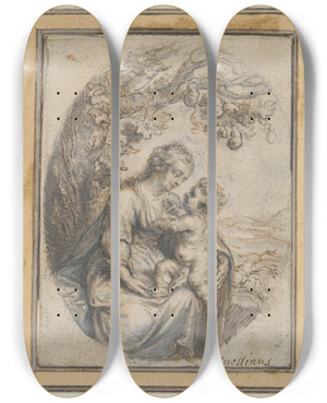 Triptych art skateboard deck of Erasmus Quellinus The Younger Madonna With Child Seated Beneathtree by Erasmus Quellinus The Younger (1607-1678)