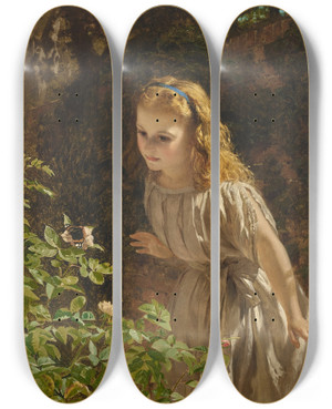 Triptych art skateboard deck of George Elgar Hicks The Butterfly by George Elgar Hicks (1824-1914)
