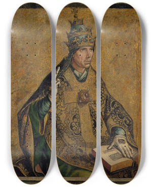 Triptych art skateboard deck of Pedro Berruguete Saint Gregory The Pope by Pedro Berruguete (1450-1504)
