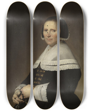 Triptych art skateboard deck of Johannes Cornelisz Verspronck Portrait Of A Woman by Johannes Cornelisz Verspronck (1600-1662)