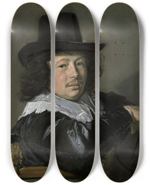 Triptych art skateboard deck of Frans Hals Portrait Of A Young Man by Frans Hals (1581-1666)