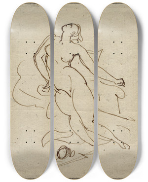 Triptych art skateboard deck of David Humbert De Superville Phaedra Getourmenteerde Vrouw_2 by David Humbert De Superville (1770-1849)