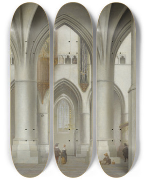 Triptych art skateboard deck of Pieter Jansz Saenredam View Of The Interior Of The St Bavo Church In Haarlem by Pieter Jansz Saenredam (1597-1665)