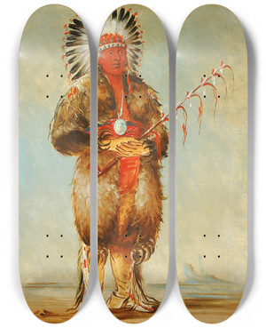 Triptych art skateboard deck of George Catlin Rwnowaywhkrah Loose Pipestem A Brave by George Catlin (1796-1872)