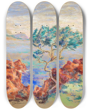 Triptych art skateboard deck of Armand Guillaumin Le Trayas Paysage Du Midi by Armand Guillaumin (1841-1927)