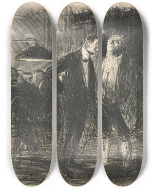 Triptych art skateboard deck of Jeanlouis Forain Le Decav by Jean Louis Forain (1852-1931)